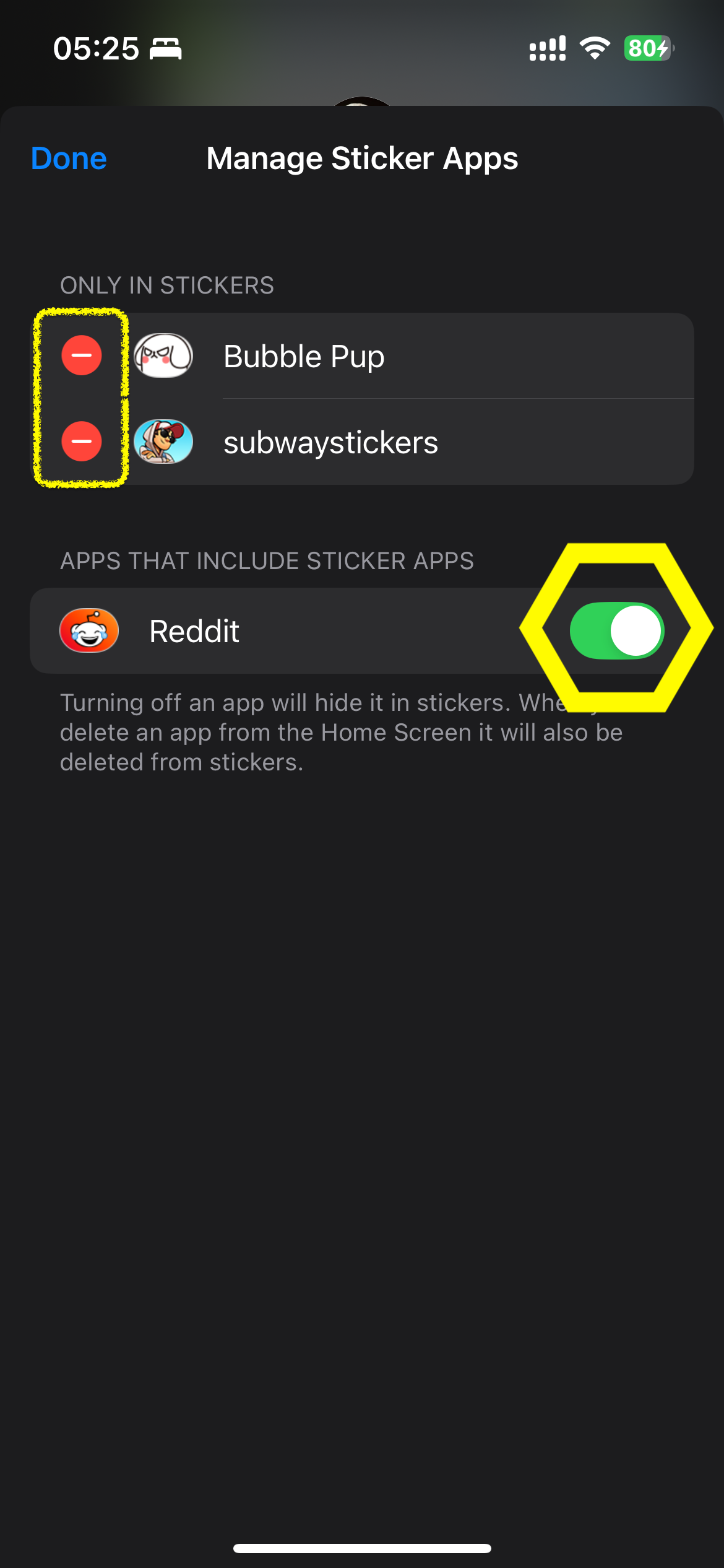 Turn off App-Embedded Sticker Packs