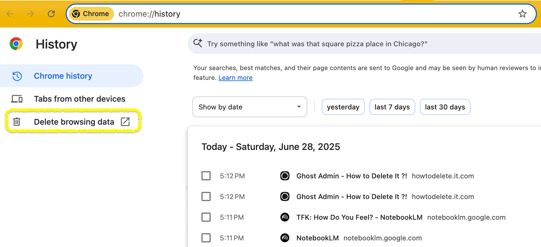 Chrome history