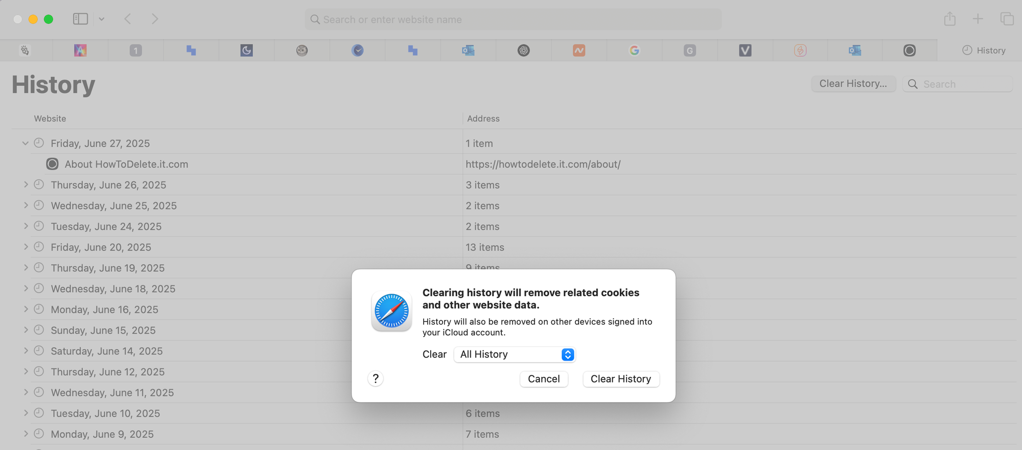 clear browsing history on MacOS Safari