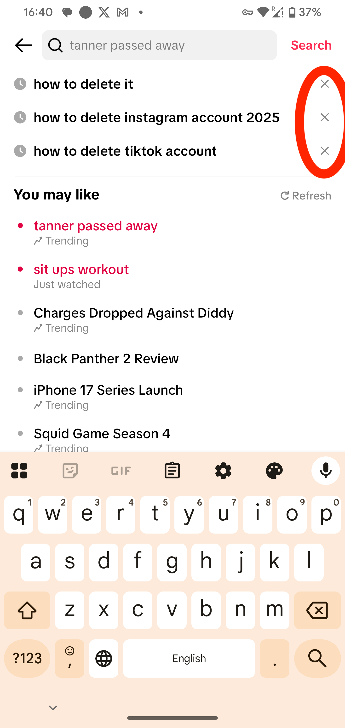 Delete TikTok Search History