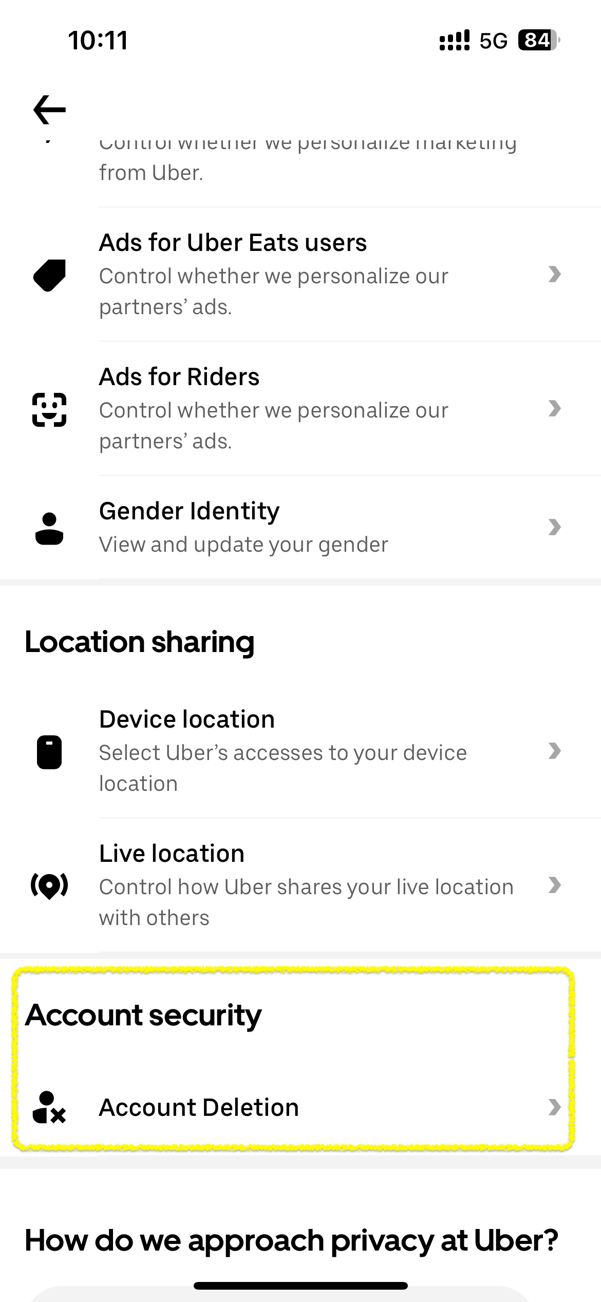 Uber Privacy Center Account Deletion