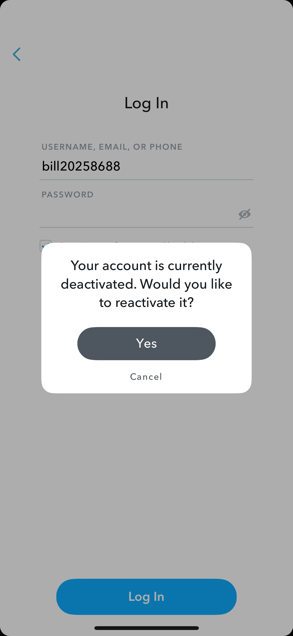 reactivate Snapchat Account