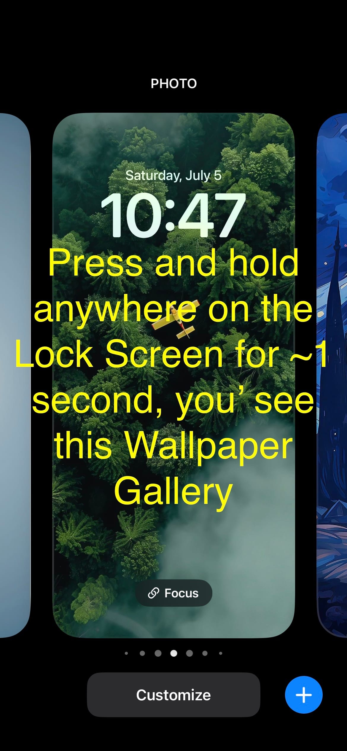 Press and hold anywhere on the Lock Screen for ~1 second to see Wallpaper Gallery