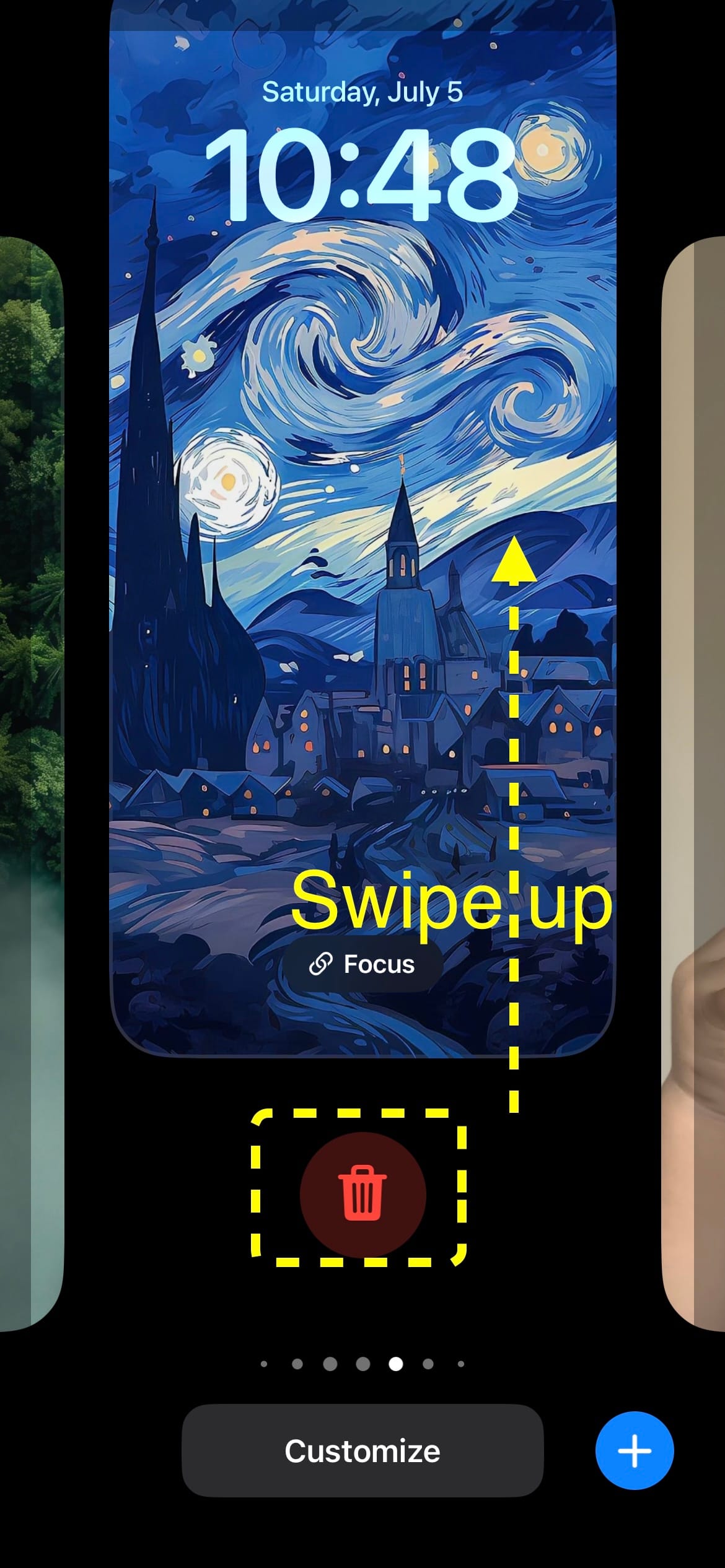 swipe up, and delete wallpaper on iPhone iOS 18
