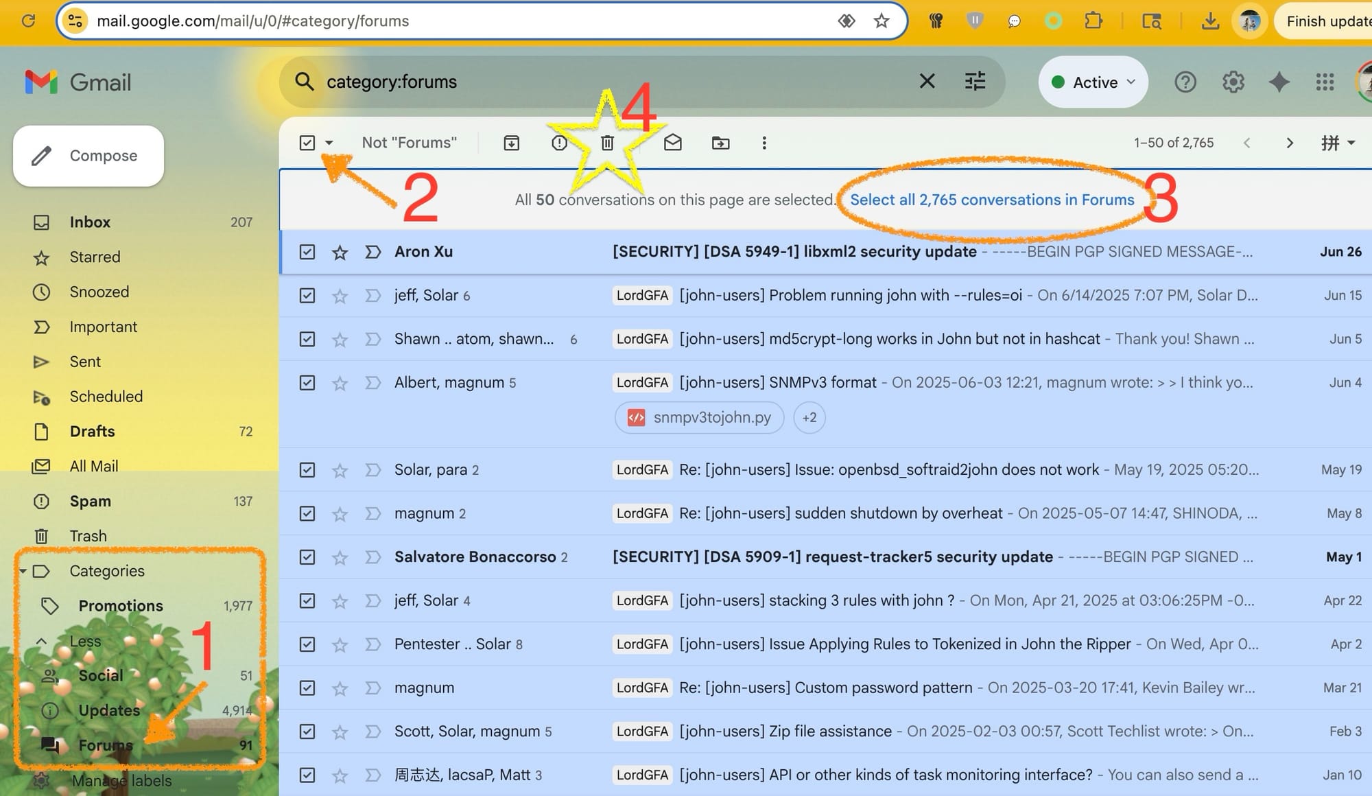 Gmail category bulk selection