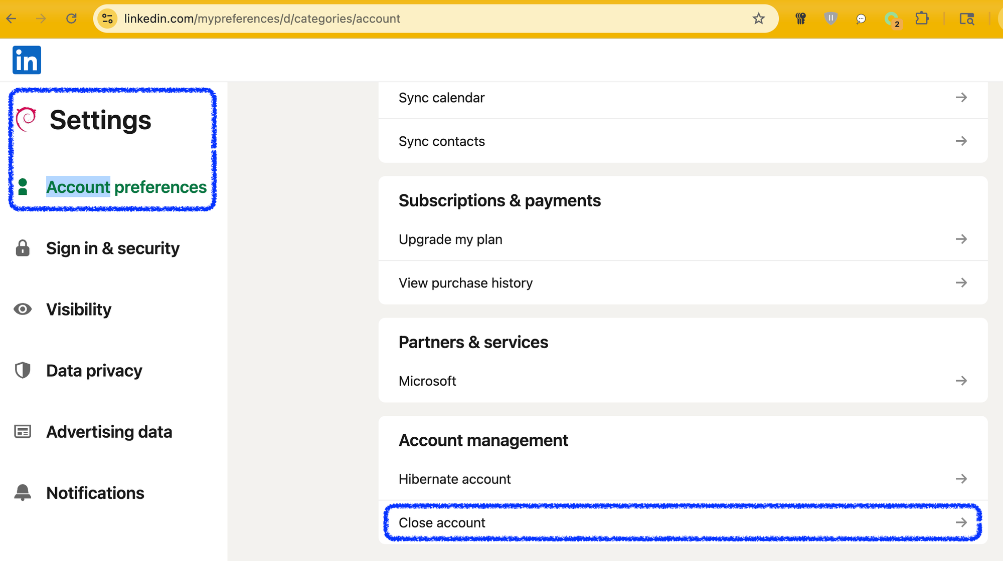 Linkedin Account Preferences