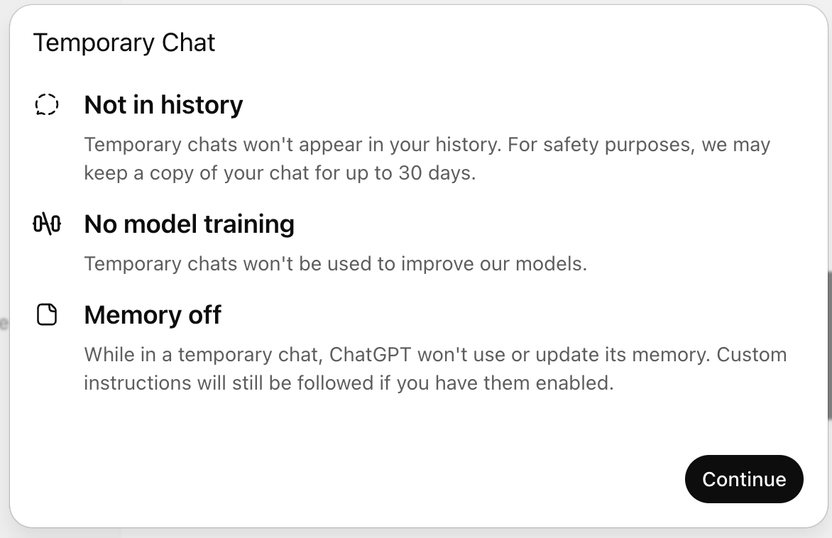 ChatGPT temporary chat mode