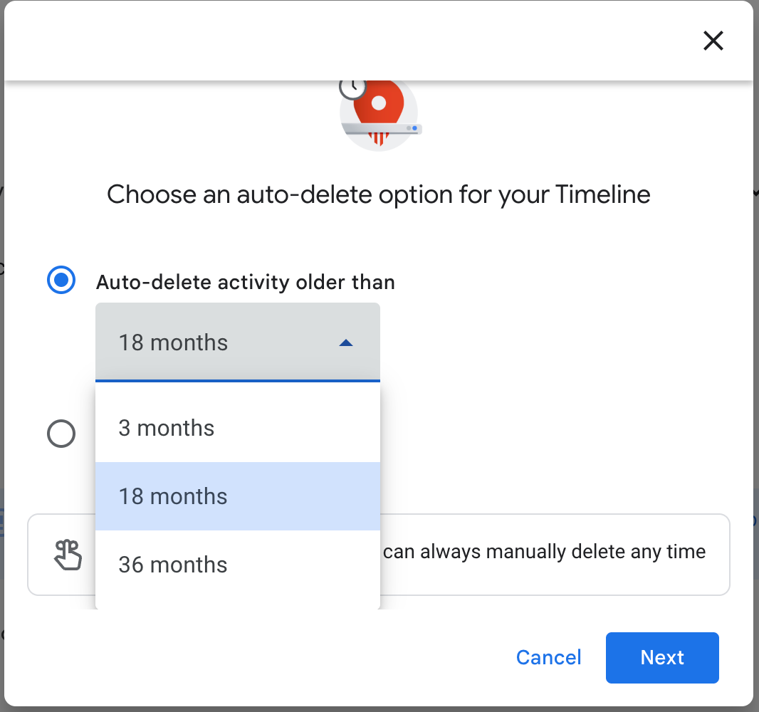 auto-delete Google timeline location history