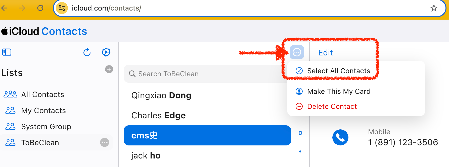 Select All Contacts in a list