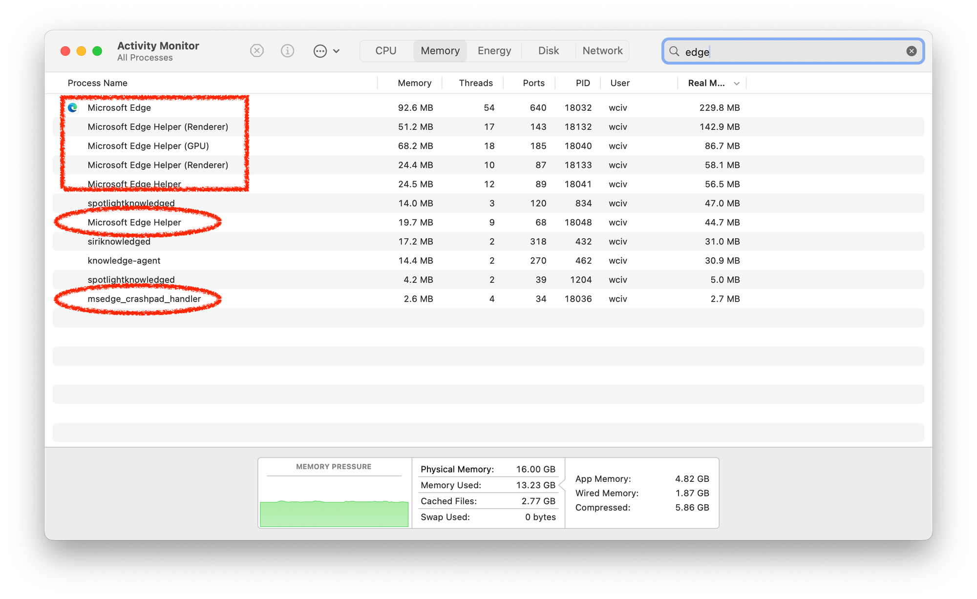 Microsoft Edge processes