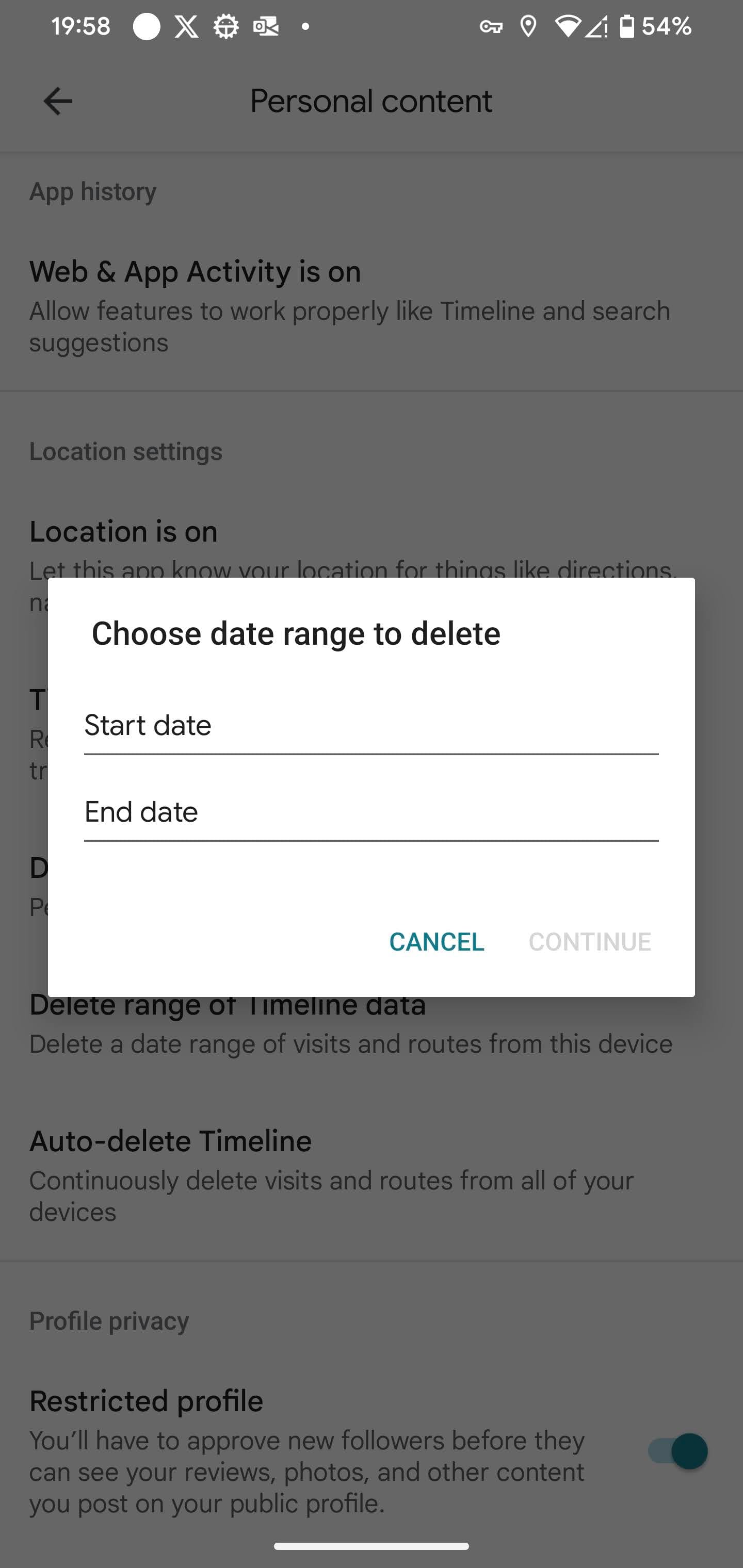 Delete Range of Google Timeline Location History Data
